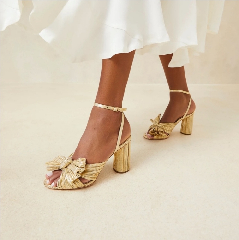 Loeffler Randall | Camellia Gold Taffeta Bow Knot Heels In Gold Size 6
